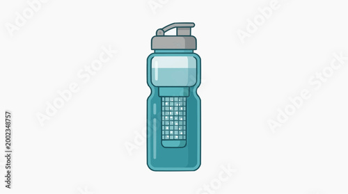 A sleek, transparent water bottle, filled with refreshing liquid and an innovative fruit infuser. Perfect for health enthusiasts and those on the go. 