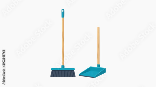 A set of clean household cleaning tools like broom and dustpan. perfectly designed for your daily routine. 