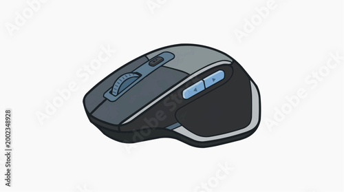 An illustration of a modern wireless computer mouse, designed for precision and ergonomic comfort, set against a clean, uncluttered background.
