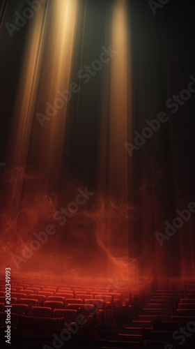 cinematic background inspired by movie theaters, dark tones, soft red and gold accents