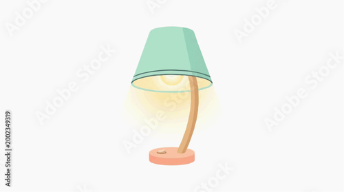 A charming bedside lamp with a muted teal lampshade illuminates a simple scene, casting a gentle glow. A warm and inviting presence radiates from this lovely piece of decor.