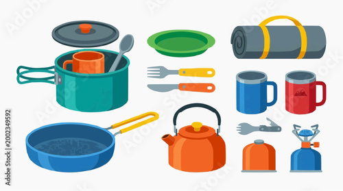 A collection of camping essentials arranged to create a sense of preparedness. A practical and stylish portrayal of outdoor gear for those who love to wander.