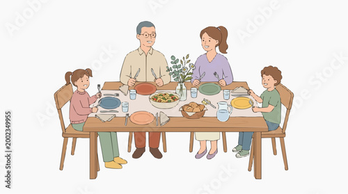 A family gathers around the table, ready to share a meal, embodying the spirit of togetherness and the warmth of a shared moment, this heartwarming scene celebrates the essence of domesticity.