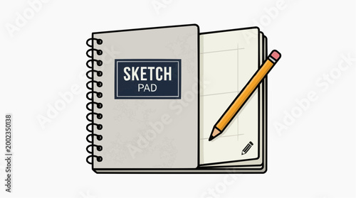 A sketchpad with open pages and a pencil, capturing the essence of creativity, design, and artistic expression.