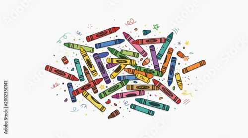 A playful explosion of colorful crayons arranged artfully, inviting the viewer into a world of creativity and imagination.