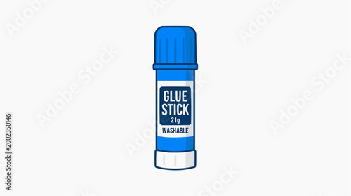 A vibrant blue glue stick, essential stationery item, prominently featured in a minimalistic art style and a clean composition.