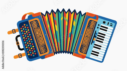 A vibrant accordion, featuring a cheerful array of colors, and intricate details. captured a classic instrument in its full glory.