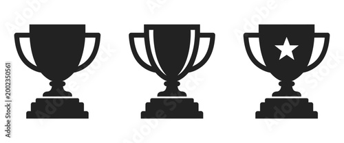 Trophy cup icon set, award trophy symbols representing achievement, success, competition victory and recognition in sports business and education concepts
