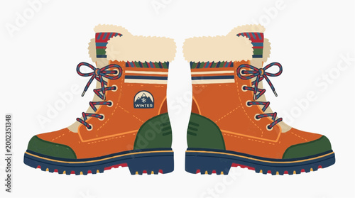Stylish pair of winter boots with an outdoor theme. with intricate details, cozy lining, and sturdy soles. It is perfect for those who seek both fashion and function during the cold season.