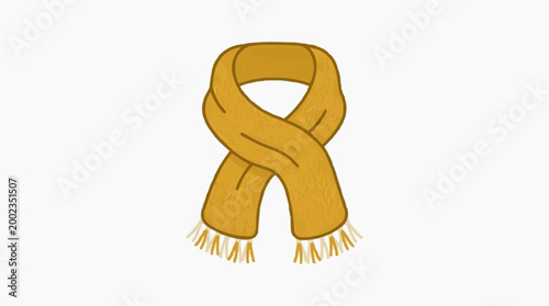 An elegantly designed yellow scarf, showcasing intricate details in a clear illustration. The scarf is styled to drape with soft curves, perfect for any clothing.