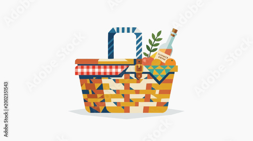 A charming picnic basket overflowing with delectable treats and a refreshing beverage, ready to enhance a delightful outdoor meal. 