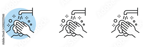 Dishwashing icon collection, washing plates and utensils symbol representing kitchen hygiene, cleaning tasks, household chores