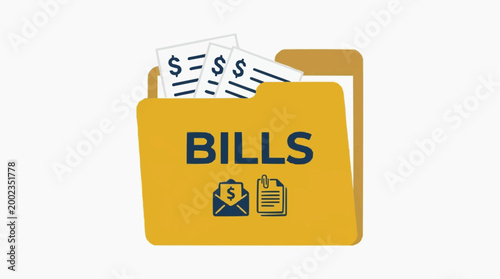An illustrated folder containing financial document symbolizes the concept of expense and bills.