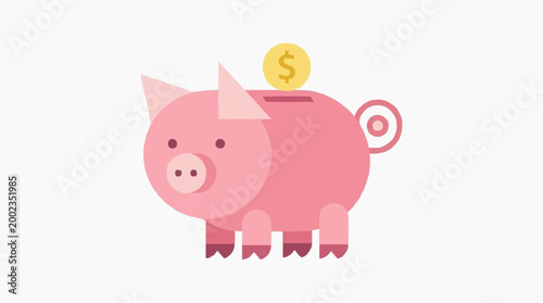 A charmingly minimalist illustration depicts a classic piggy bank, with a golden coin about to be deposited into the savings slot. A symbol of saving.