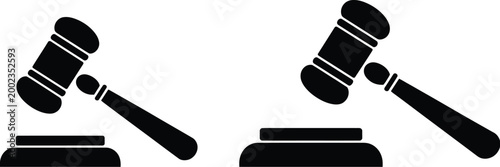 Courtroom judge gavel with sound block icon vector, representing legal justice system