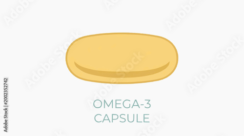 A single, precisely rendered omega-3 capsule, designed in an art style to visually communicate health, supplement, wellness, and pharmaceutical concepts.