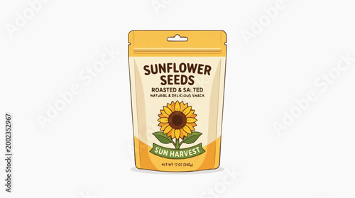 A visually engaging package of sunflower seeds, bursting with the essence of nature's bounty, promising a delightful and nutritious snack.