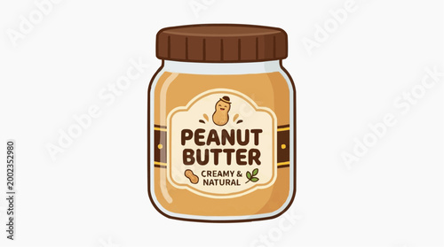 A delightful jar of peanut butter, with a creamy and natural label, offers a tasty treat, evoking feelings of comfort and simplicity.