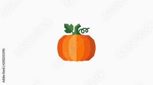 An appetizing orange pumpkin, adorned with vibrant green leaves and a whimsical spiral vine, invites feelings of the autumnal season and festive gatherings.
