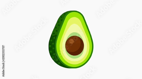 A vibrant illustration of a sliced avocado, with its creamy green flesh and a single, rich brown pit, showcasing the deliciousness and nutritional benefits of this popular fruit.