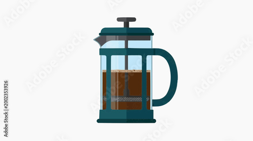 A minimalist illustration depicts a classic french press with coffee inside, inviting the viewer to the aroma and enjoyment of a delicious, freshly brewed cup.