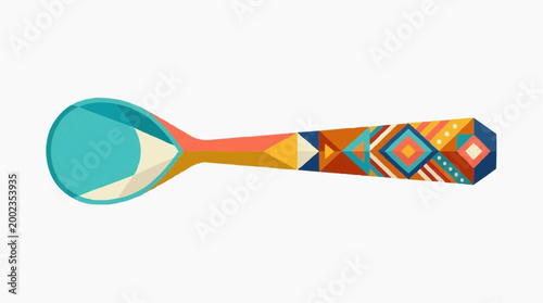 An artisan spoon, vibrantly designed with cultural patterns, exuding a creative spirit.