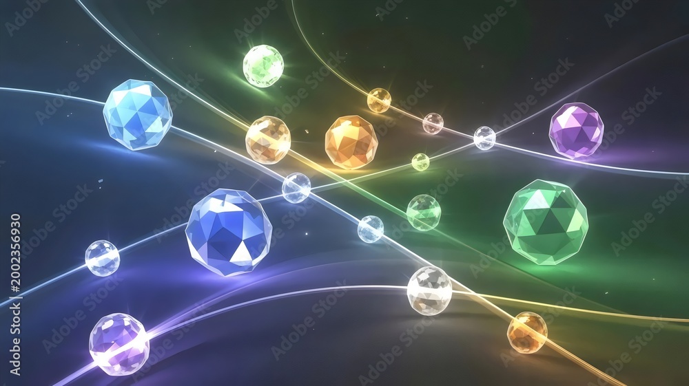 Obraz premium Interconnected digital spheres network – Perfect for neural networks, blockchain technology, or global communication themes.