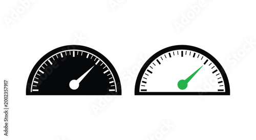 Speedometer gauges with needles black and green flat silhouette