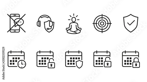 Set of Business and Productivity Line Icons for Digital Workflow Projects