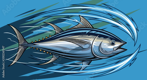 Vibrant illustration of a bluefin tuna.
