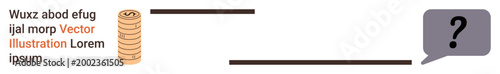 Financial uncertainty, decision-making, economics, problem-solving, monetary policy, budgeting. Stack of coins connected to a speech bubble with a question mark. Financial uncertainty