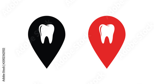 dentist location icon set black and red