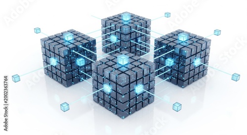 Abstract network of glowing cubes representing data connections and advanced technology systems