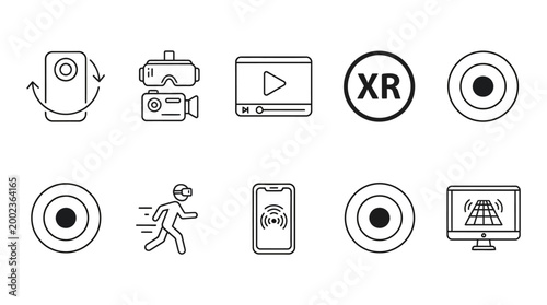 flat design icons set for virtual reality technology and smart home automation concepts