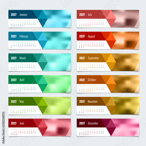 2027 calendar template and compact date rows. Clean annual 2027 planner concept for office organization, schedule overview, and print use. 12 months included