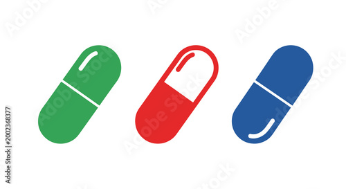capsules in green red and blue flat vector illustration