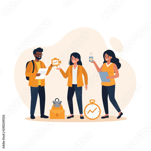 Diverse team collaborating and achieving goals with modern technology and effective time management