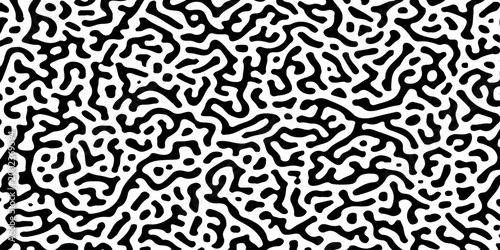 Seamless organic reaction diffusion pattern background. Abstract black and white liquid maze textures for design.