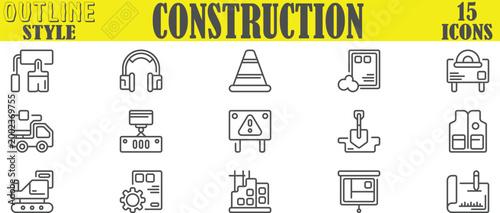 Vector Construction Architecture Building and Engineering Site Outline Icon Set