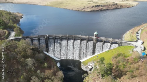 4K Aerial Wide Pan Shot at Craig Goch Dam, Mid Wales”