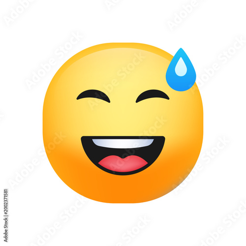 Smiling Sweat Emoji Face with Laughing Expression, feeling embarrassed emoticon