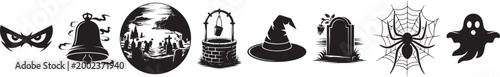 Halloween Silhouette Vector Icon Set – Spooky Black Shape Collection 