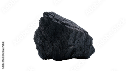 Quadro su tela Isolated dark grey mineral rock chunk with rough and rugged texture for industri