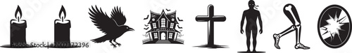 Halloween Silhouette Vector Icon Set – Spooky Black Shape Collection 