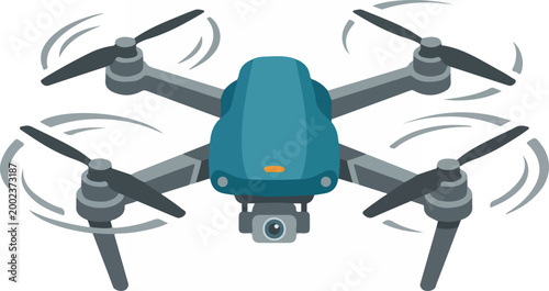 Aerial drone with four propellers, ready for flight and capturing footage from above.