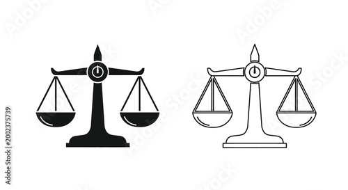scales of justice icon set black and white line art
