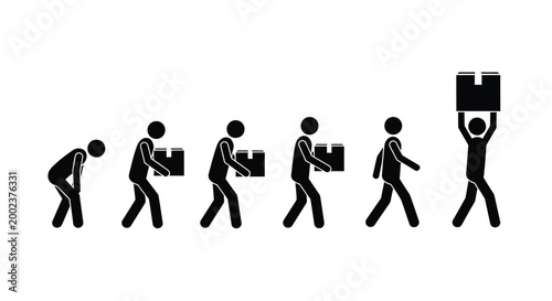 Various stick figures demonstrating different postures involved in lifting and moving boxes