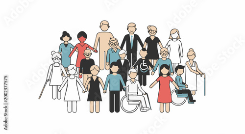 Diverse group of people with disabilities and varying ages holding hands together.