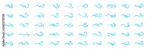 Hand drawn wind motion doodle vector set, abstract swirl, air blow, and smoke flow sketch lines illustrating movement, airflow, speed, and dynamic effects for design elements and backgrounds