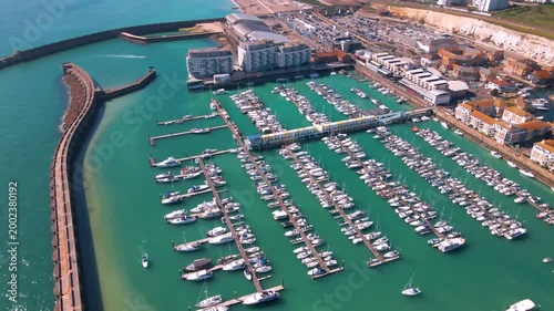 Brighton cityscape on horizon with leisure yachts and sports boats